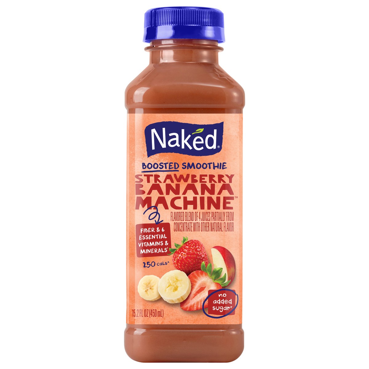 slide 1 of 7, Naked No Sugar Added, Non GMO Strawberry Banana Fruit Juice, 15.2 Fl Oz, Bottle, 15.20 fl oz