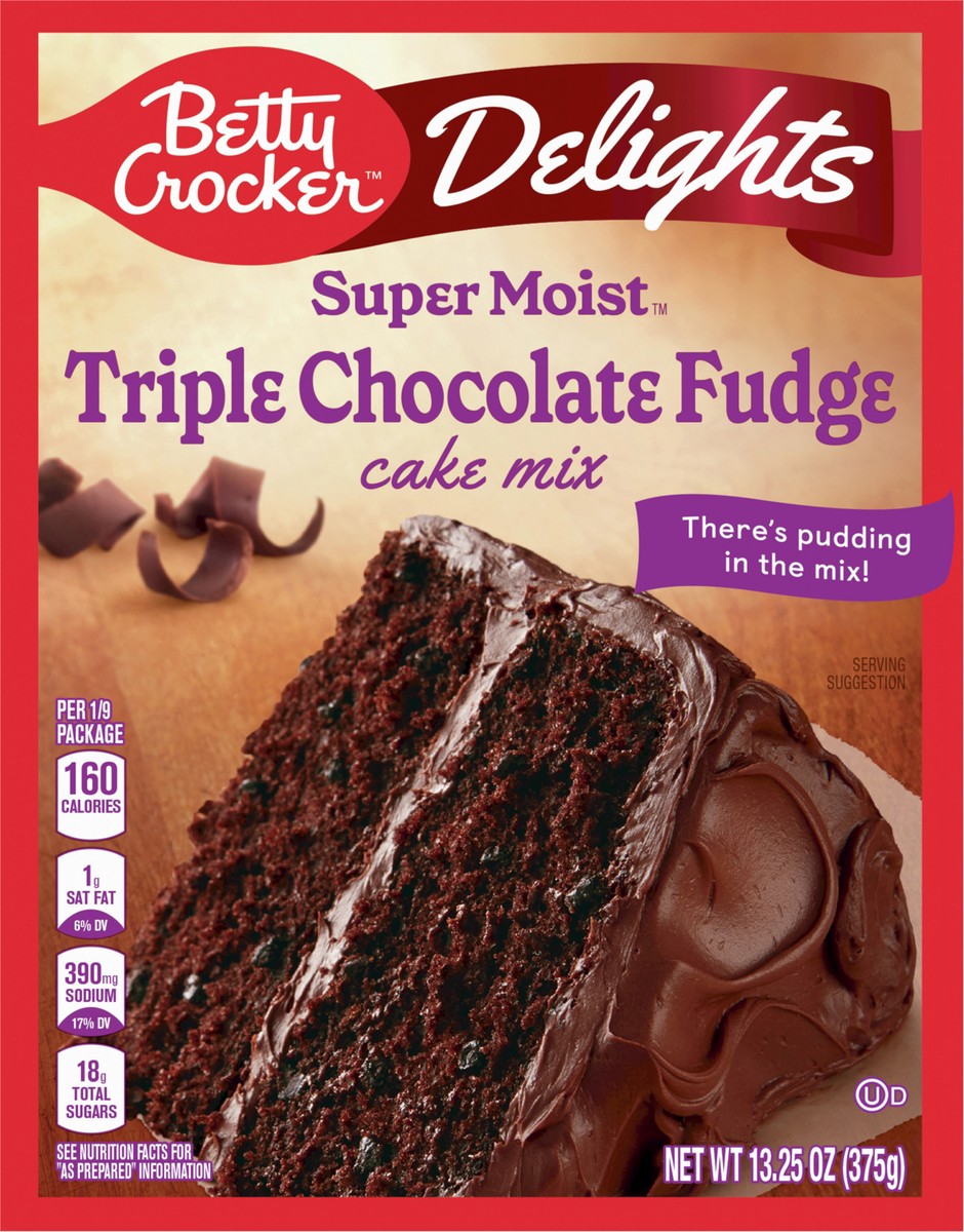 slide 4 of 13, Betty Crocker Delights Super Moist Triple Chocolate Fudge Cake Mix, Holiday Baking, 13.25 oz, 13.25 oz