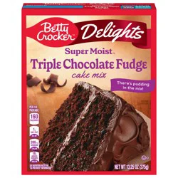 Betty Crocker Delights Super Moist Triple Chocolate Fudge Cake Mix, Holiday Baking, 13.25 oz