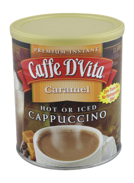 slide 1 of 1, Caffe D'Vita Cappuccino, Premium Instant, Caramel, 16 oz