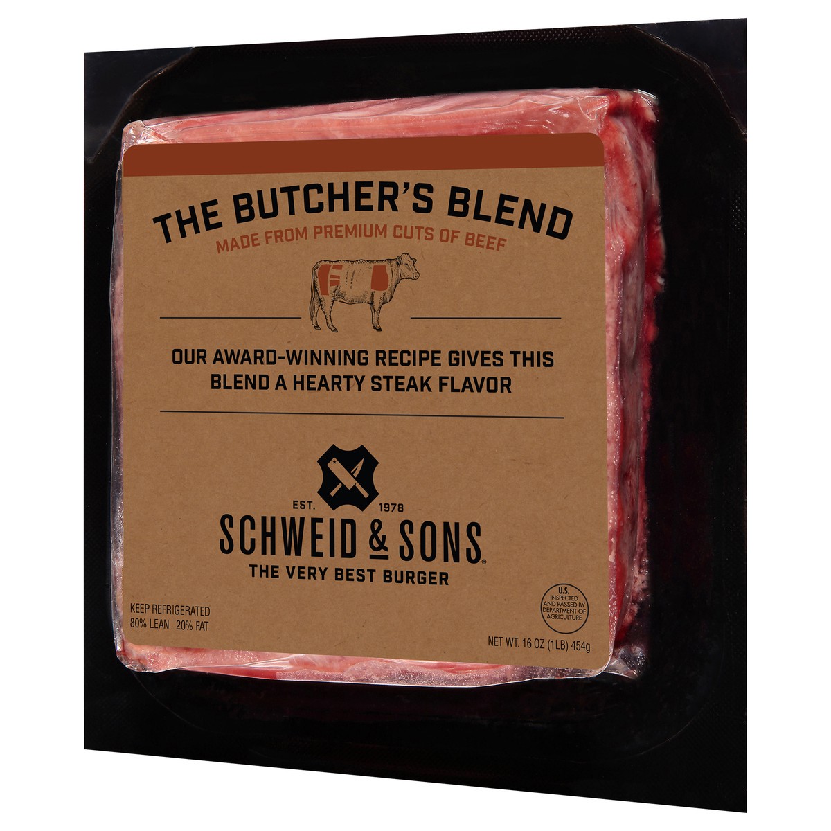 slide 8 of 14, Schweid & Sons Butcher's Blend Ground Beef 1lb Brick, 16 oz