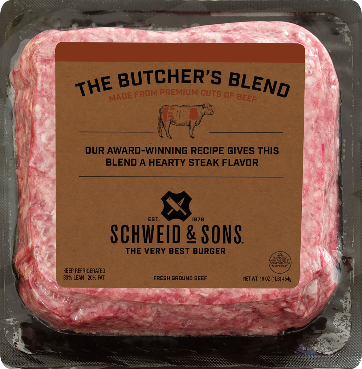slide 4 of 14, Schweid & Sons Butcher's Blend Ground Beef 1lb Brick, 16 oz