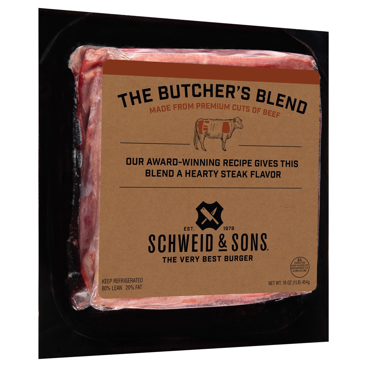 slide 3 of 14, Schweid & Sons Butcher's Blend Ground Beef 1lb Brick, 16 oz