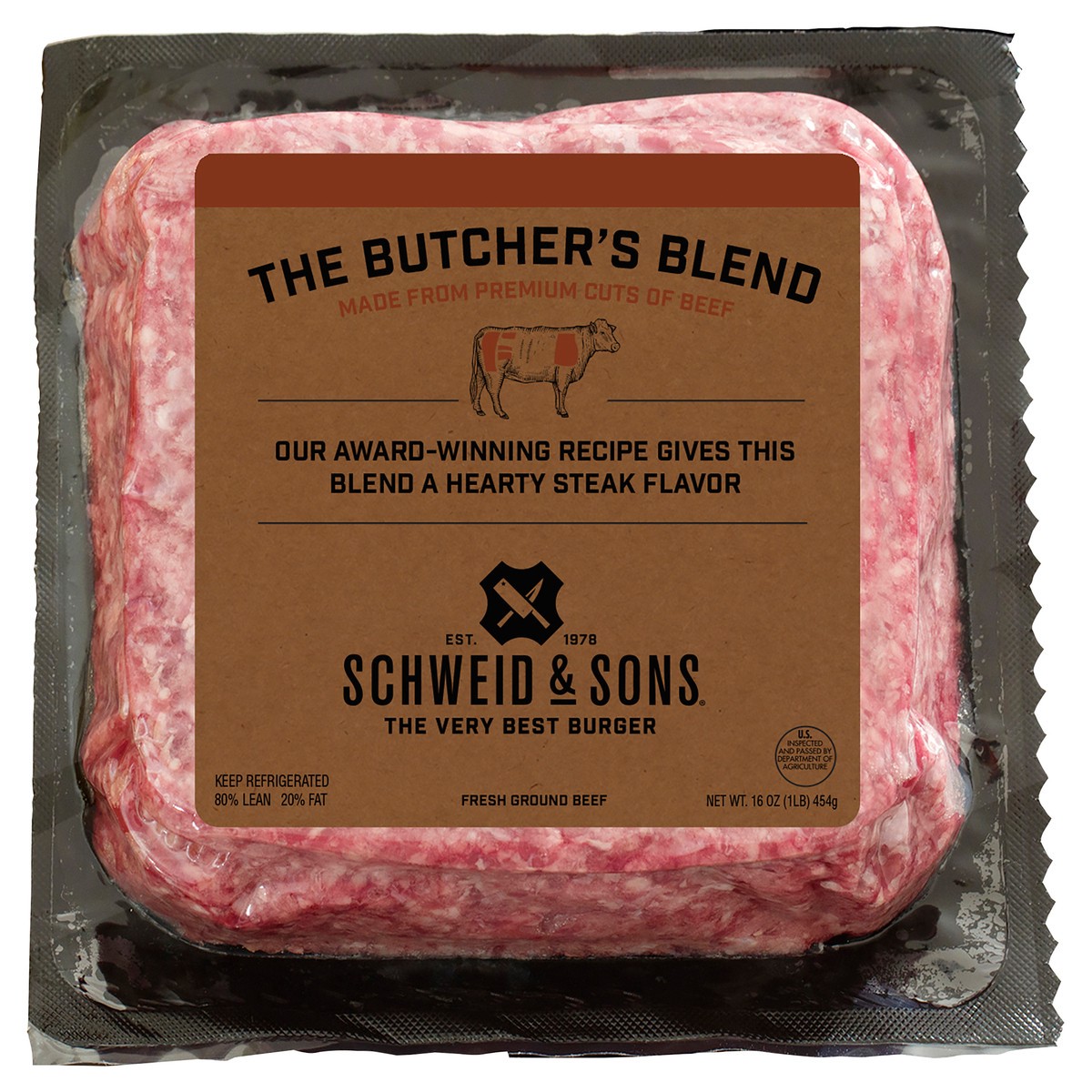 slide 1 of 14, Schweid & Sons Butcher's Blend Ground Beef 1lb Brick, 16 oz