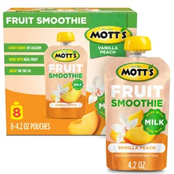 Mott's Vanilla Peach Fruit Smoothie, 4.2 oz clear pouches, 8 pack