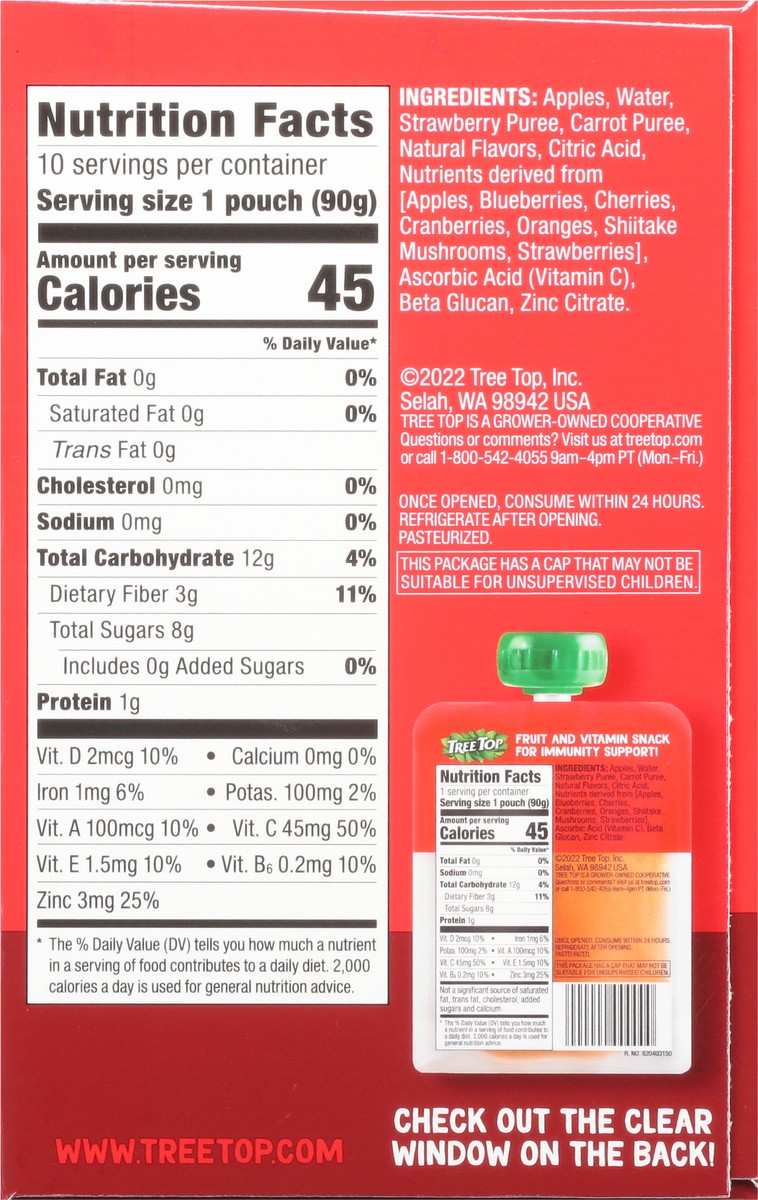 slide 4 of 14, Tree Top Strawberry Strong Fruit & Veggie Blend 10 - 3.2 oz Pouches, 10 ct