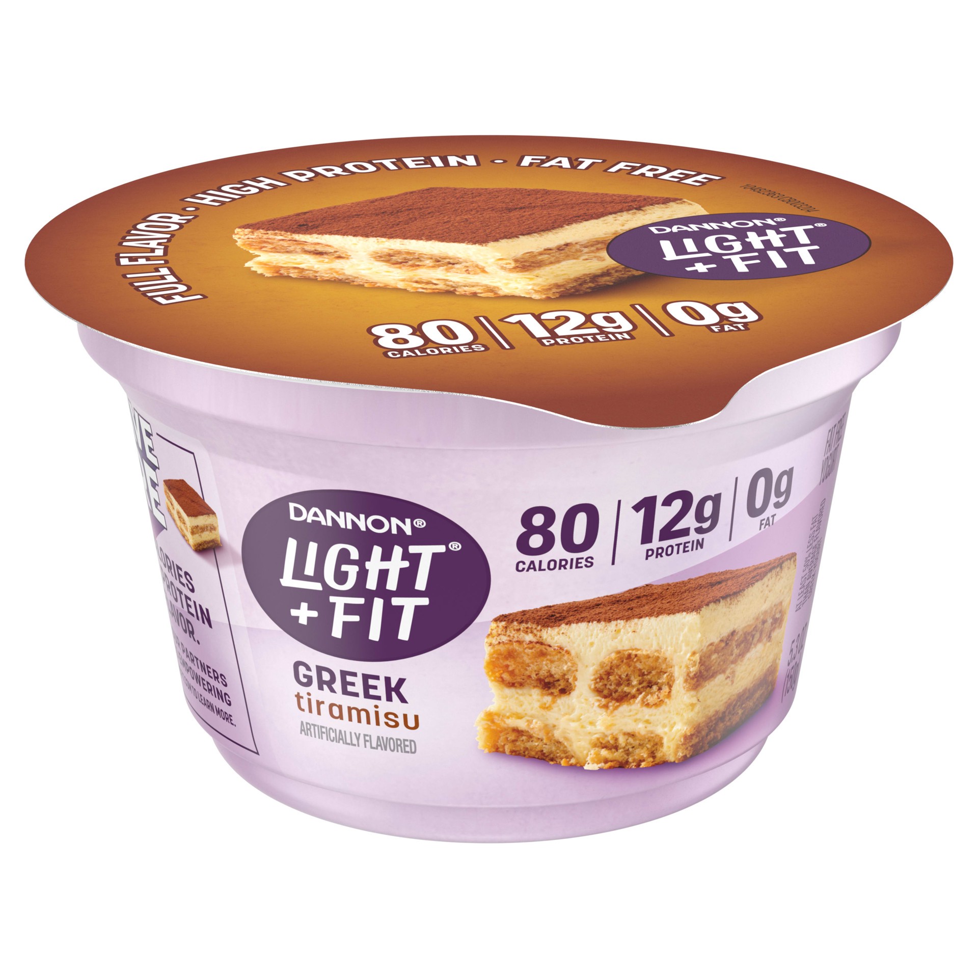 slide 2 of 5, Light + Fit Dannon Light + Fit Tiramisu Greek Fat Free Yogurt, Creamy and Delicious Gluten Free Yogurt, 5.3 OZ Yogurt Cup, 5.3 oz