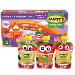 Mott's No Sugar Added Dessert Dreamland Applesauce Variety Pack, 3.2 oz Pouches, 12 Pack