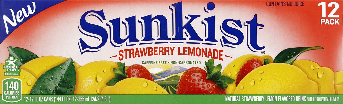 slide 2 of 6, Sunkist Strawberry Lemonade - 12 ct; 12 fl oz, 12 ct; 12 fl oz