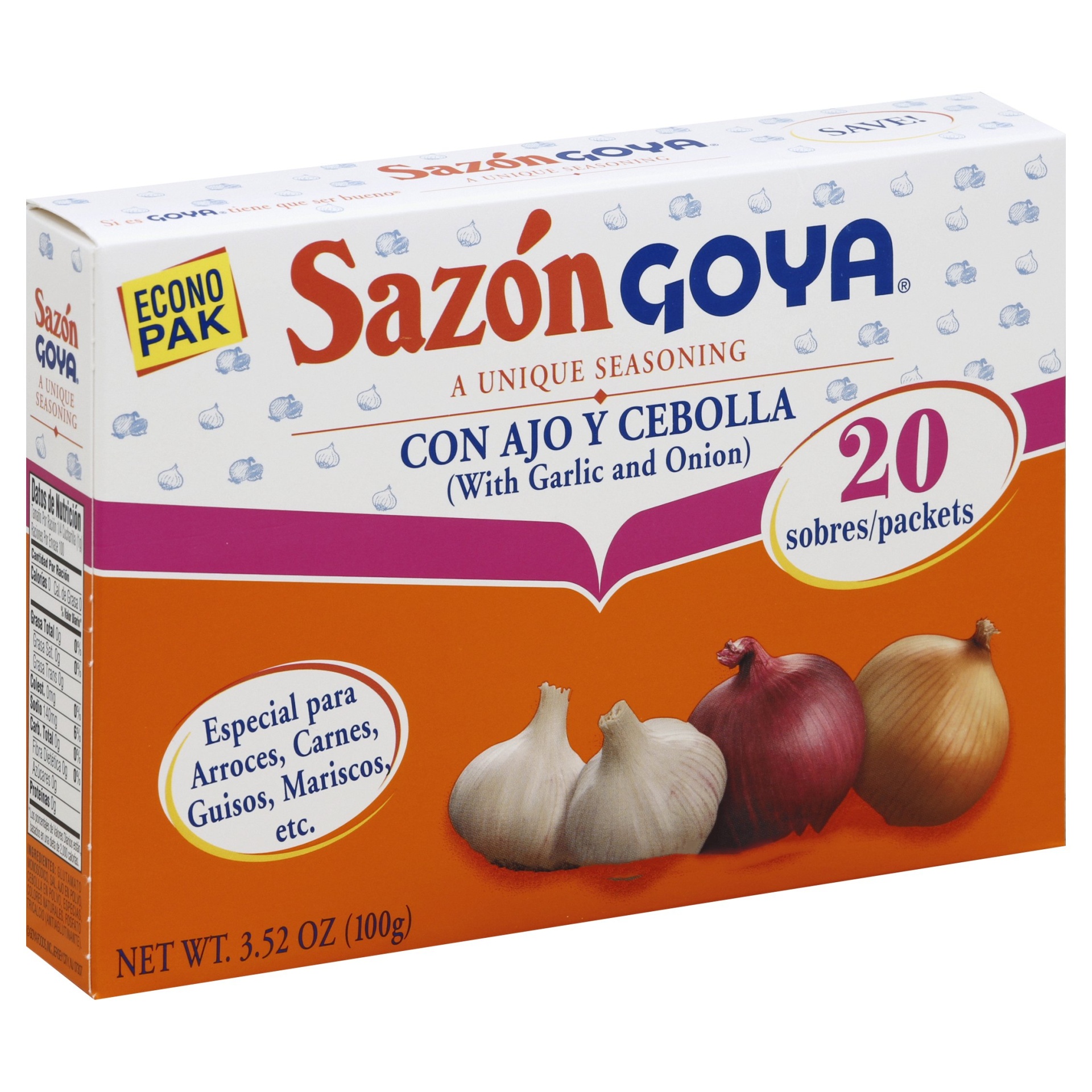 slide 1 of 1, Sazon Goya Seasoning with Garlic & Onion Econo Pak 20 ea, 20 ct