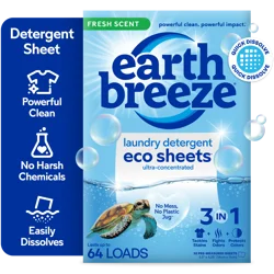 Earth Breeze 3 in 1 Eco Sheets Ultra-Concentrated Fresh Scent Laundry Detergent 32 ct