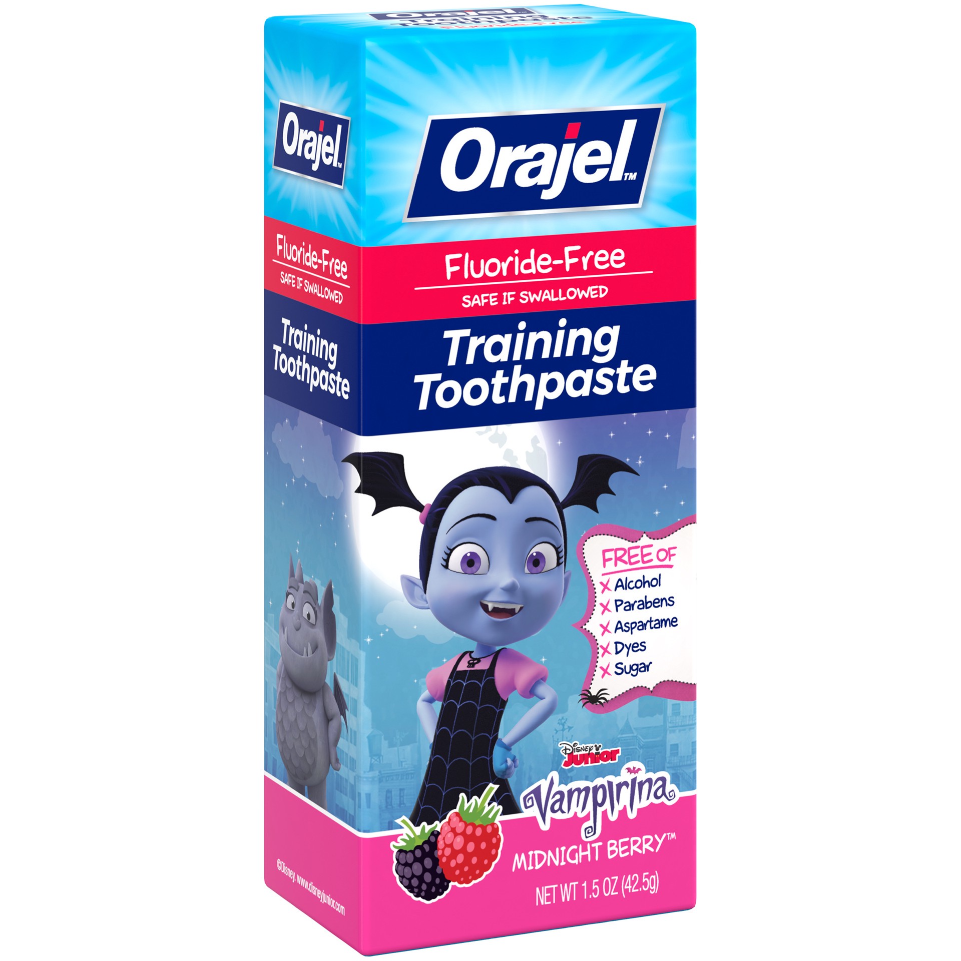 slide 2 of 4, Orajel Midnight Berry Vampirina Fluoride Free Training Toothpaste, 1.5 oz