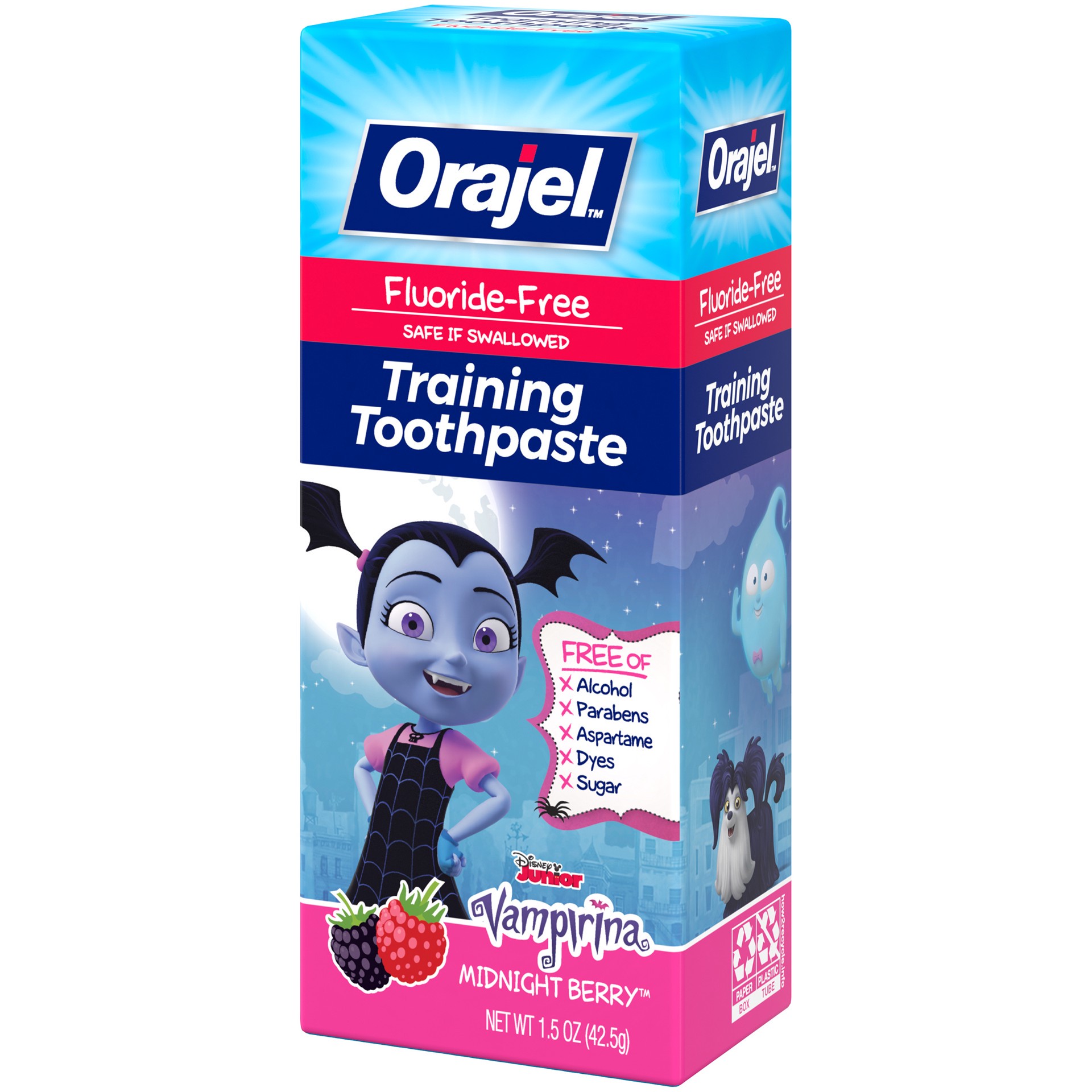 slide 3 of 4, Orajel Midnight Berry Vampirina Fluoride Free Training Toothpaste, 1.5 oz