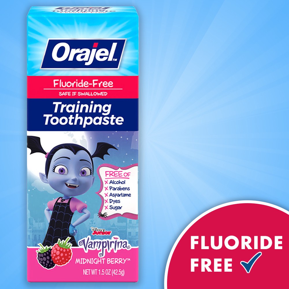 slide 4 of 4, Orajel Midnight Berry Vampirina Fluoride Free Training Toothpaste, 1.5 oz