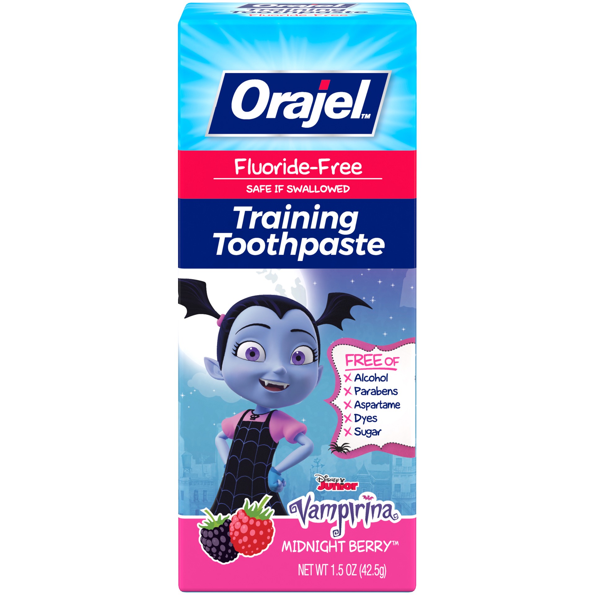 slide 1 of 4, Orajel Midnight Berry Vampirina Fluoride Free Training Toothpaste, 1.5 oz