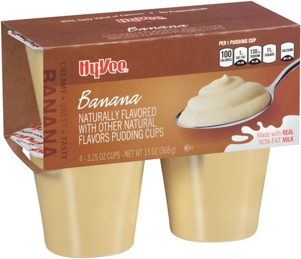 slide 1 of 1, Hy-vee Banana Pudding Cups, 4 ct; 3.25 oz
