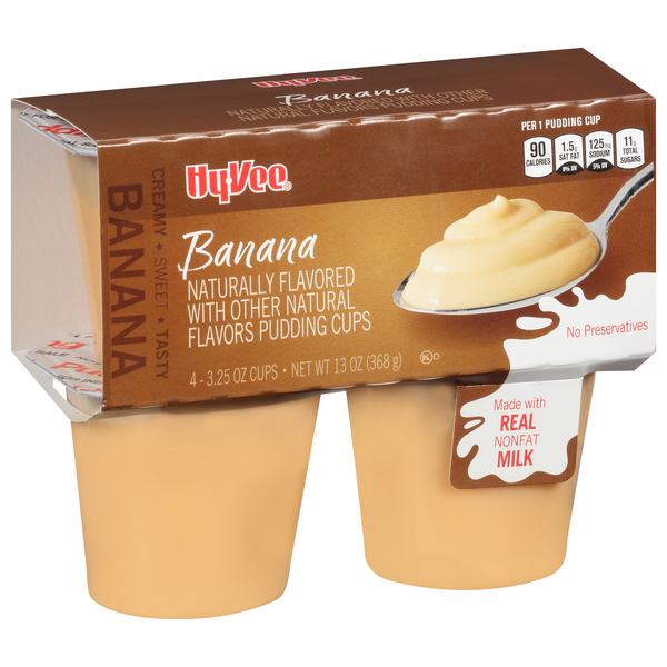 slide 1 of 1, Hy-vee Banana Pudding Cups, 4 ct; 3.25 oz