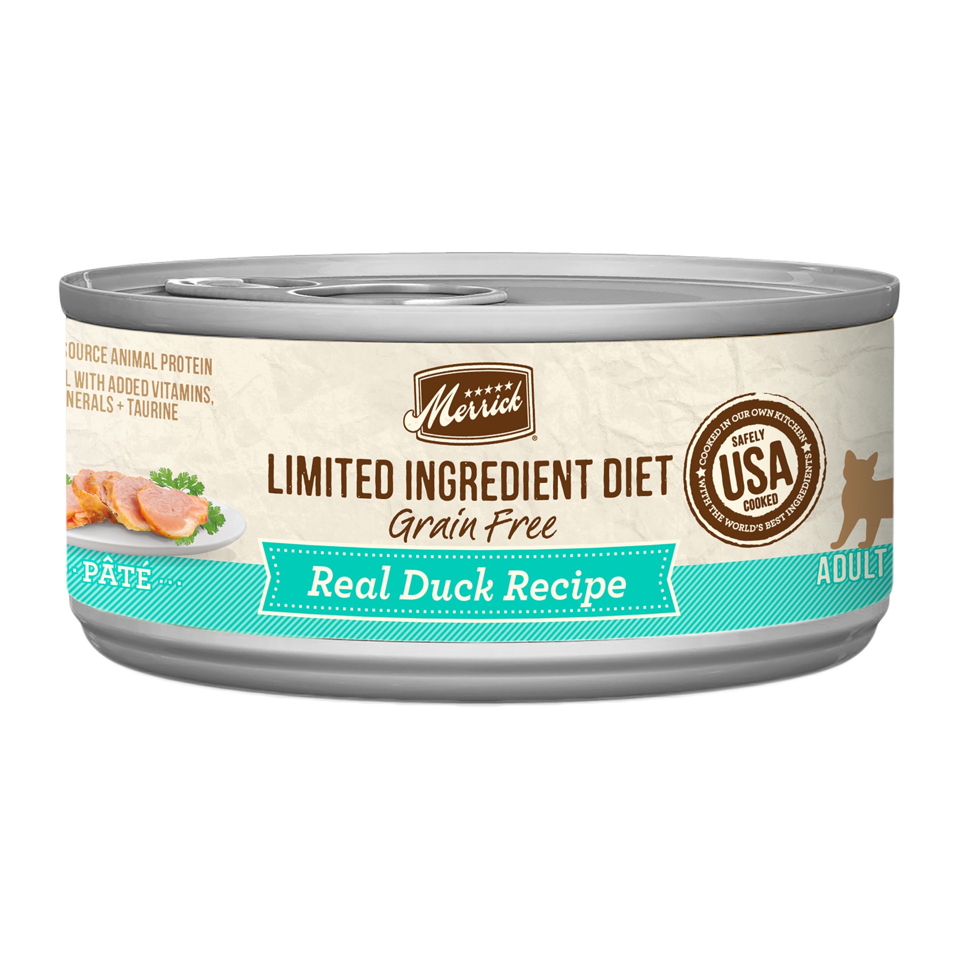 slide 1 of 5, Merrick Limited Ingredient Diet Premium Grain Free And Natural Canned Pate Wet Cat Food, Duck Recipe, 5 oz