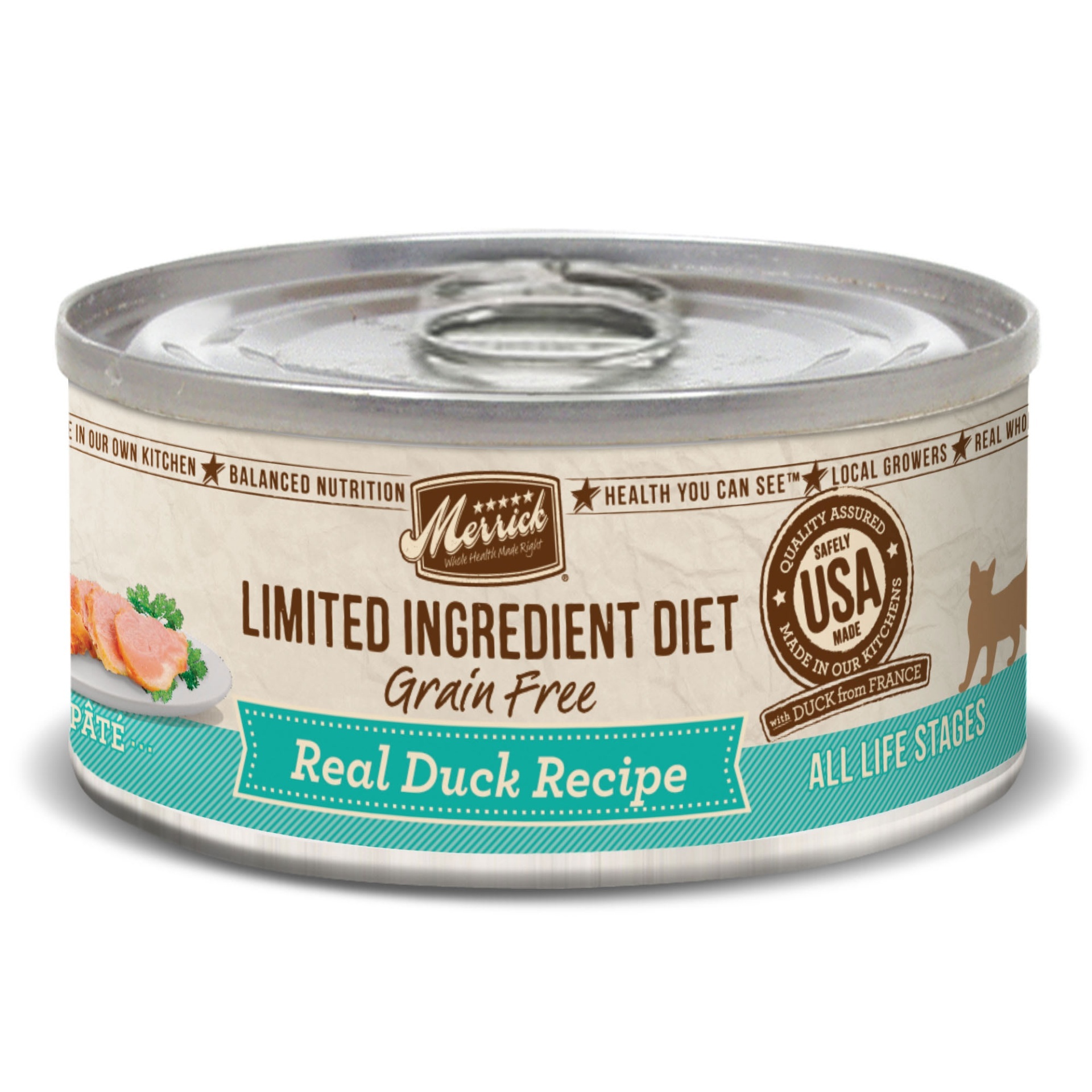 slide 1 of 1, Merrick Limited Ingredient Diet Grain Free Duck Canned Cat Food, 5 oz