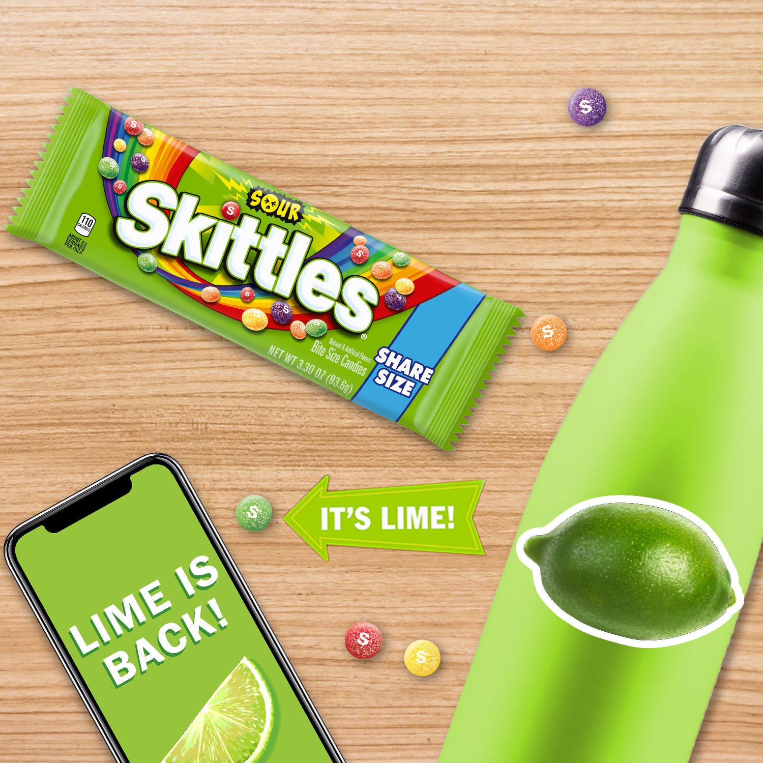 slide 2 of 8, SKITTLES Sour Candy, 3.3 ounce (24 Share Size Packs), 79.2 oz