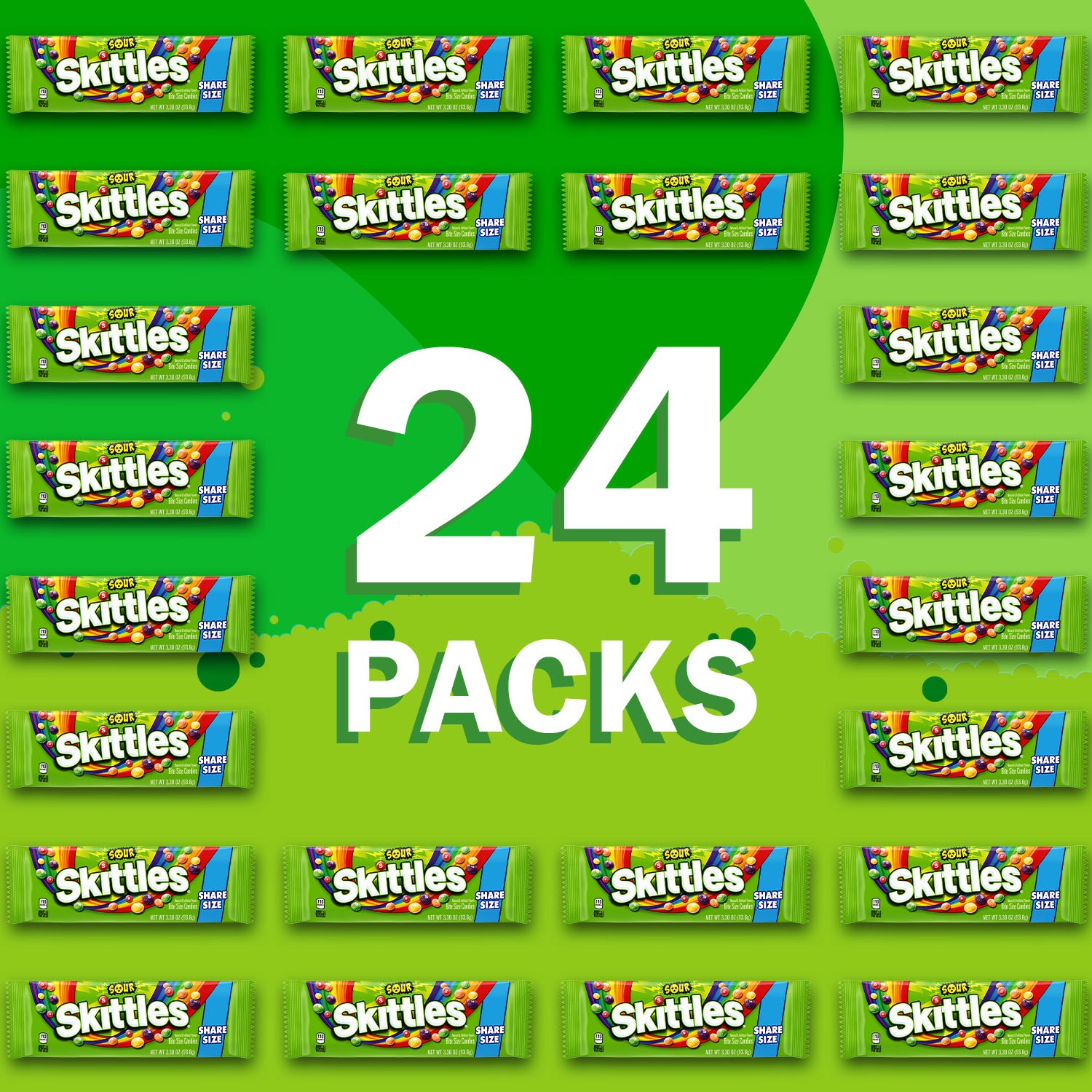 slide 5 of 8, SKITTLES Sour Candy, 3.3 ounce (24 Share Size Packs), 79.2 oz