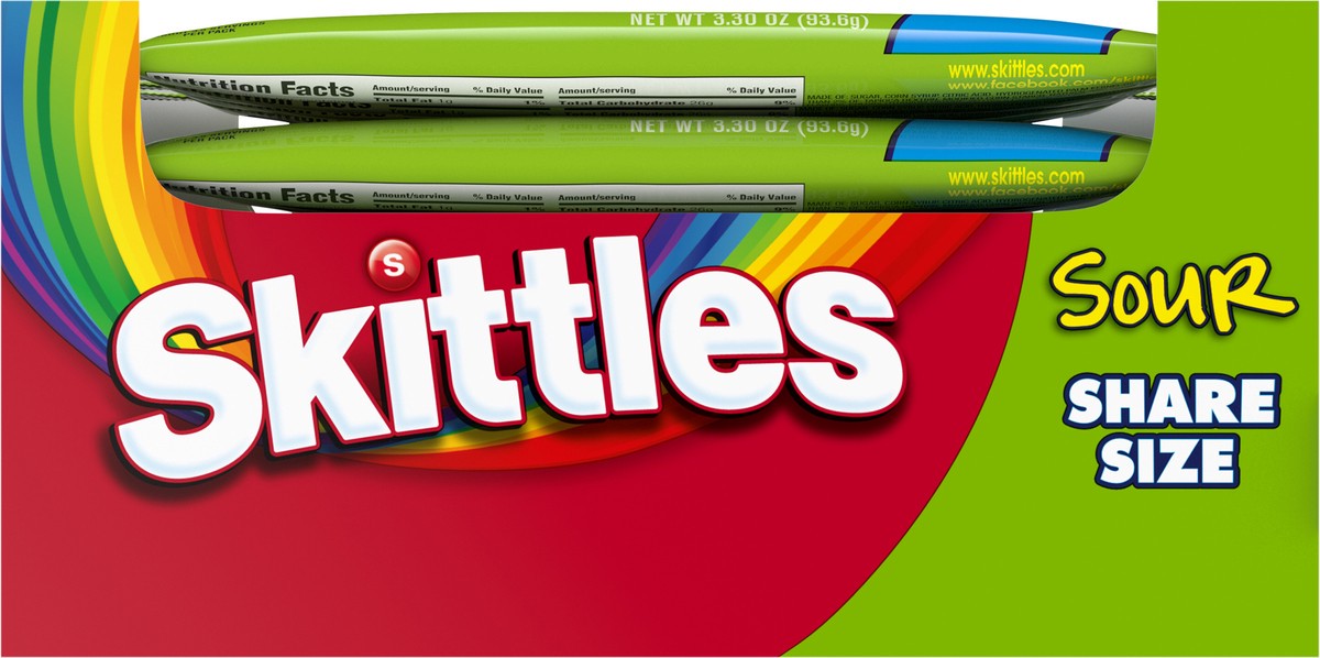 slide 1 of 8, SKITTLES Sour Candy, 3.3 ounce (24 Share Size Packs), 24 ct