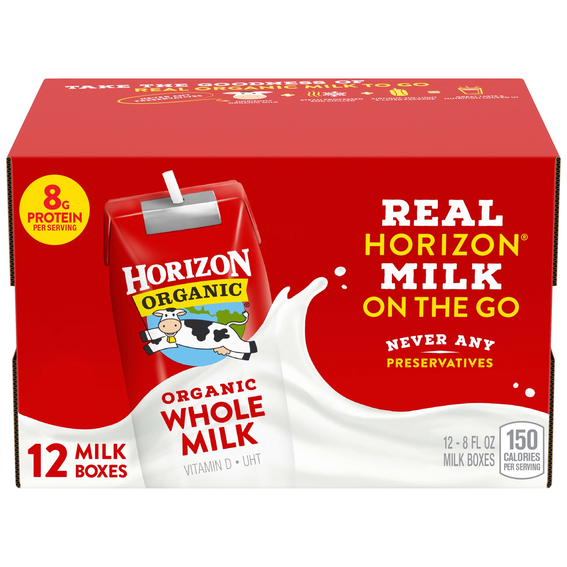 slide 1 of 5, Horizon Organic Shelf-Stable Whole Milk Boxes, 8 oz., 12 Pack, 96 fl oz