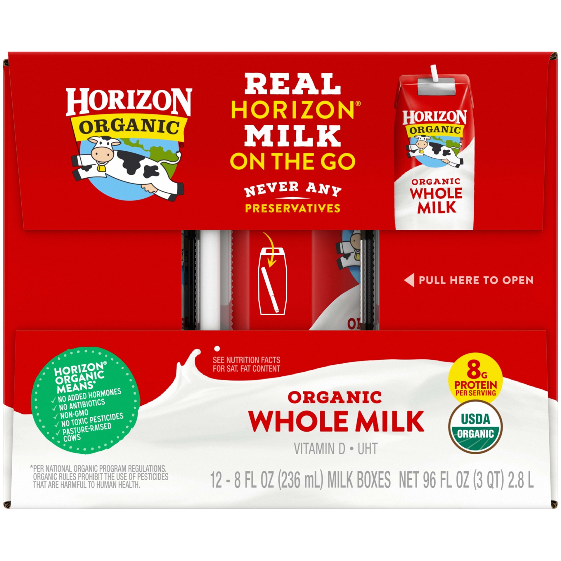 slide 5 of 5, Horizon Organic Shelf-Stable Whole Milk Boxes, 8 fl oz, 12 Pack, 96 fl oz