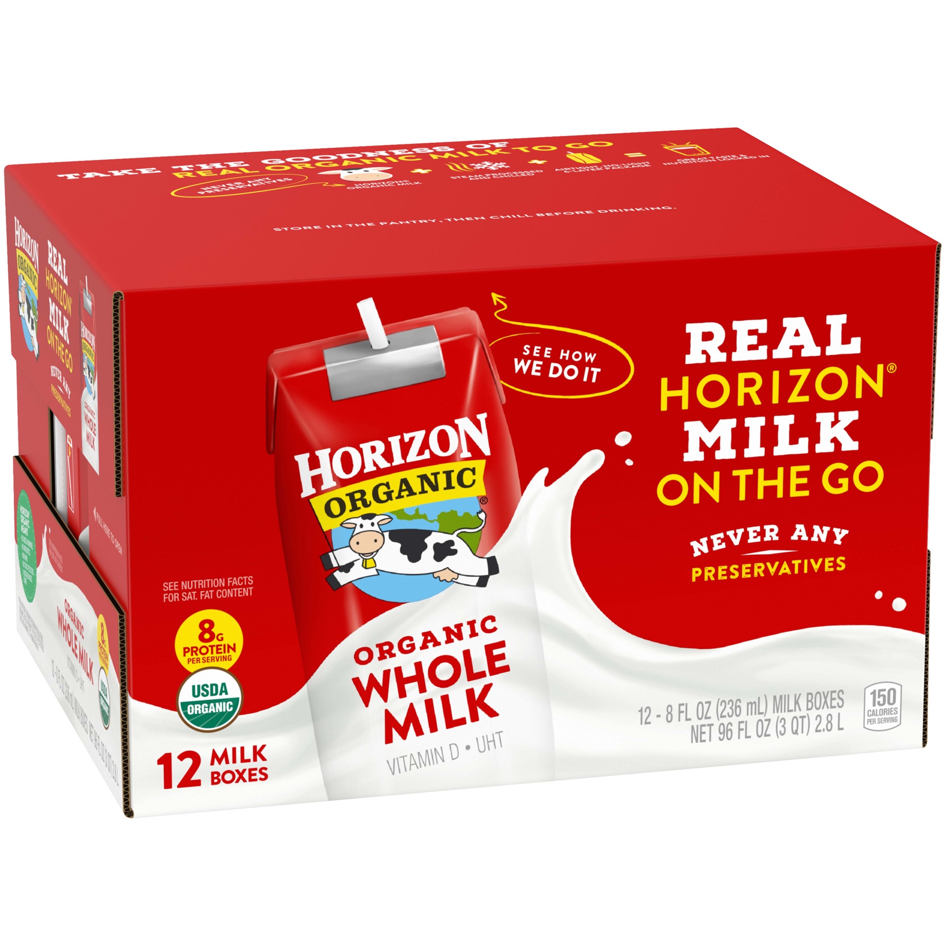 slide 4 of 5, Horizon Organic Shelf-Stable Whole Milk Boxes, 8 fl oz, 12 Pack, 96 fl oz