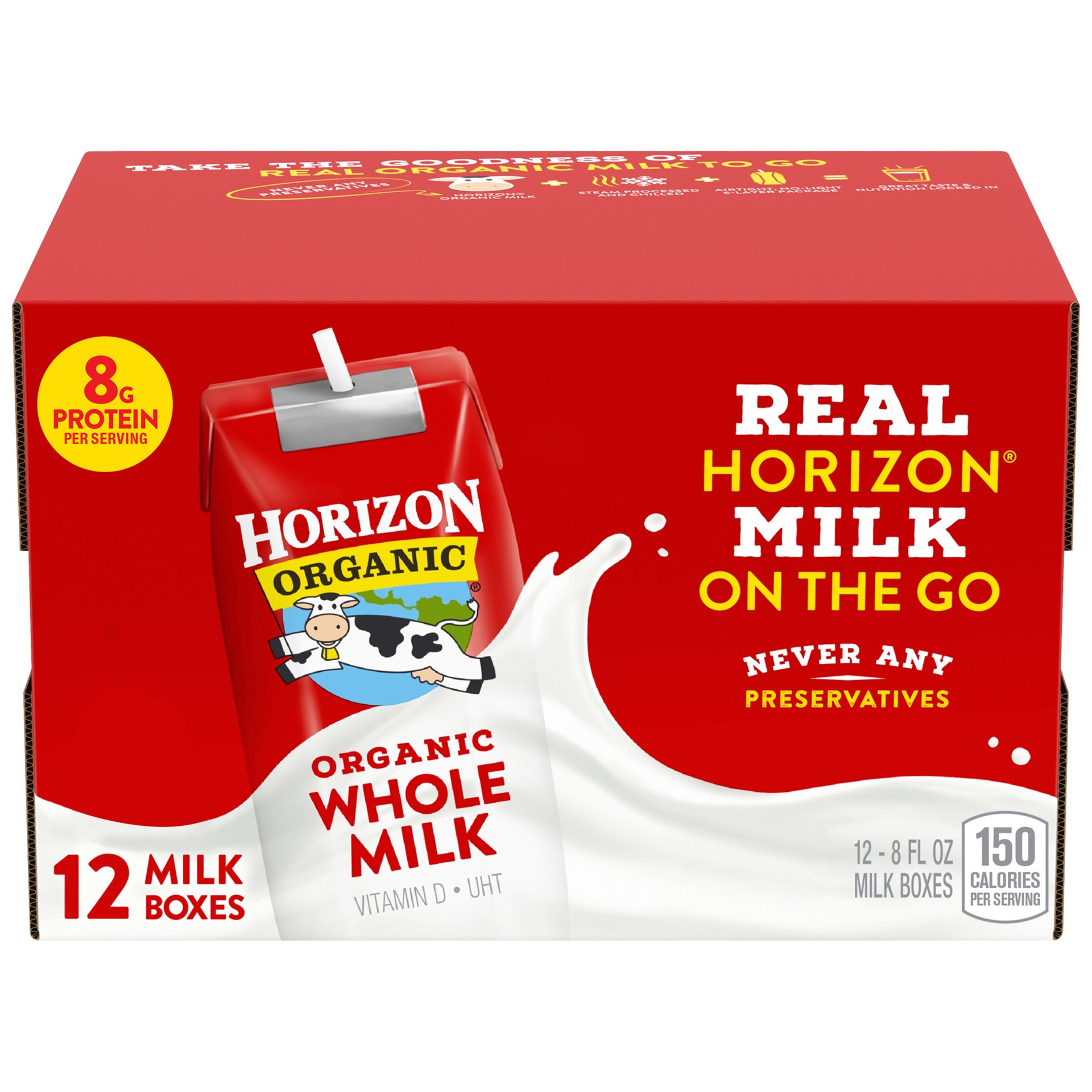 slide 1 of 5, Horizon Organic Shelf-Stable Whole Milk Boxes, 8 fl oz, 12 Pack, 96 fl oz