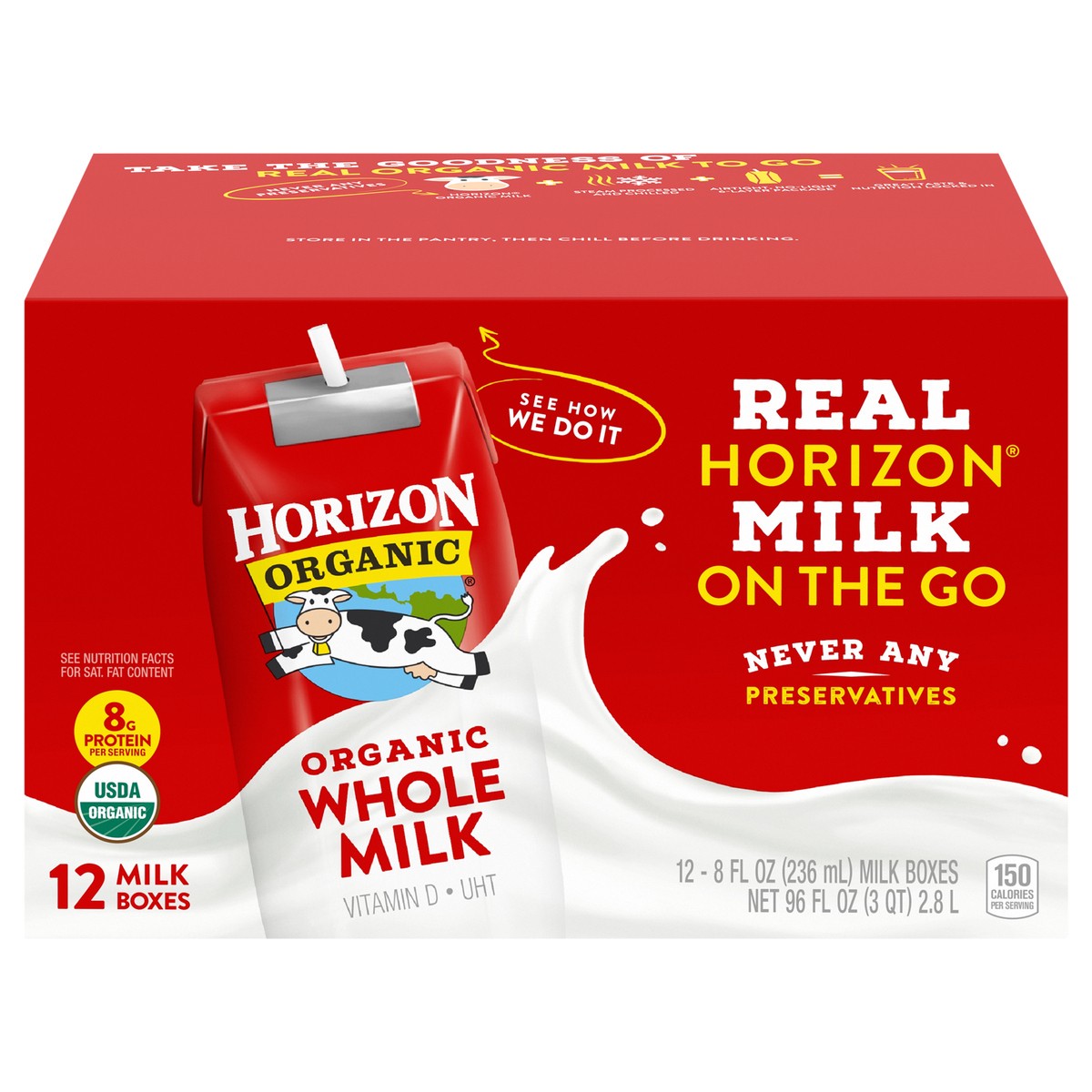 slide 1 of 5, Horizon Organic Shelf-Stable Whole Milk Boxes, 8 fl oz, 12 Pack, 96 fl oz