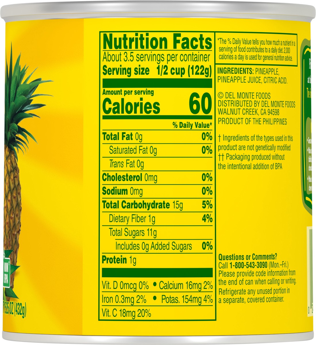 slide 4 of 10, Del Monte 100% Juice Pineapple Tidbits 15.25 oz Can, 15.25 oz