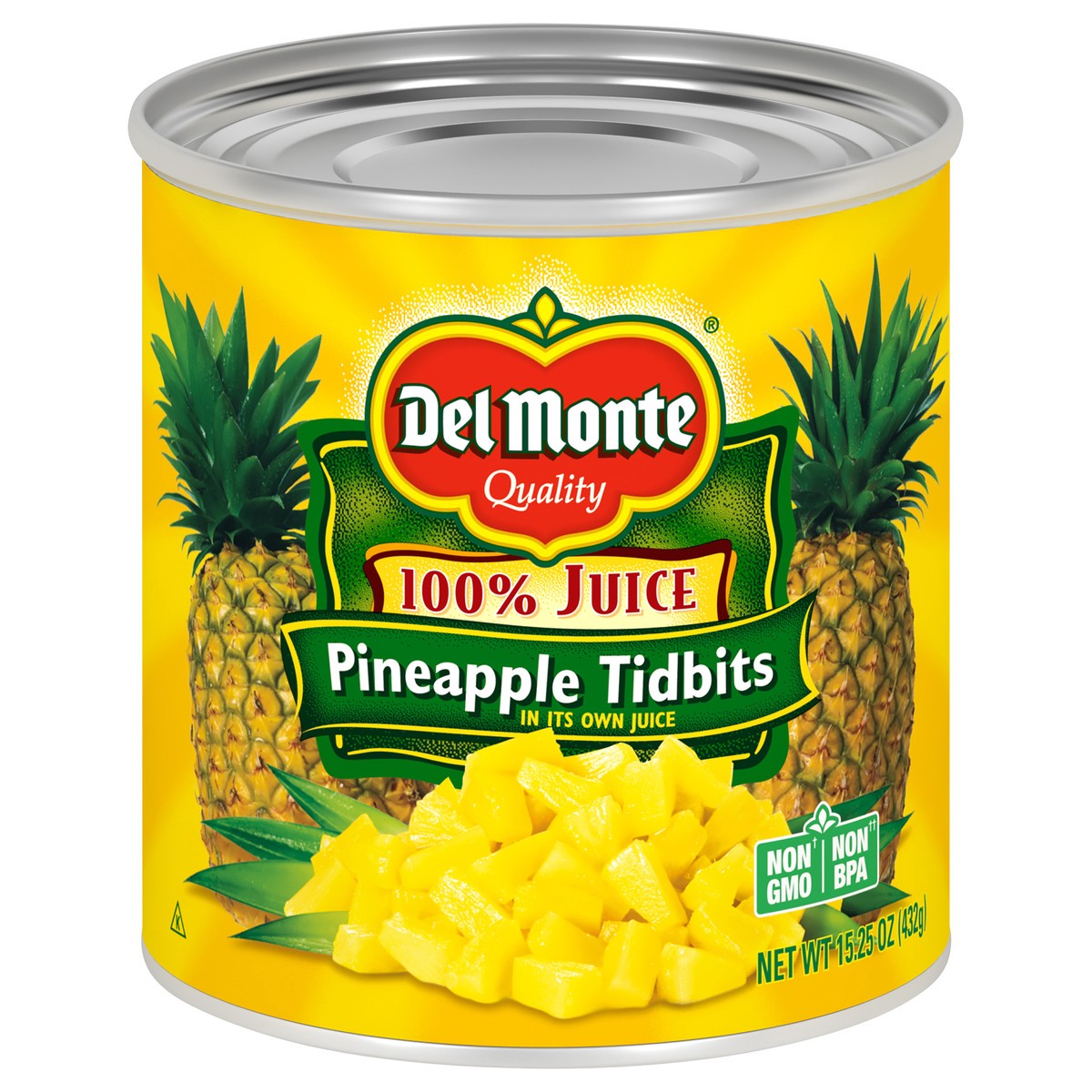 slide 1 of 10, Del Monte 100% Juice Pineapple Tidbits 15.25 oz Can, 15.25 oz