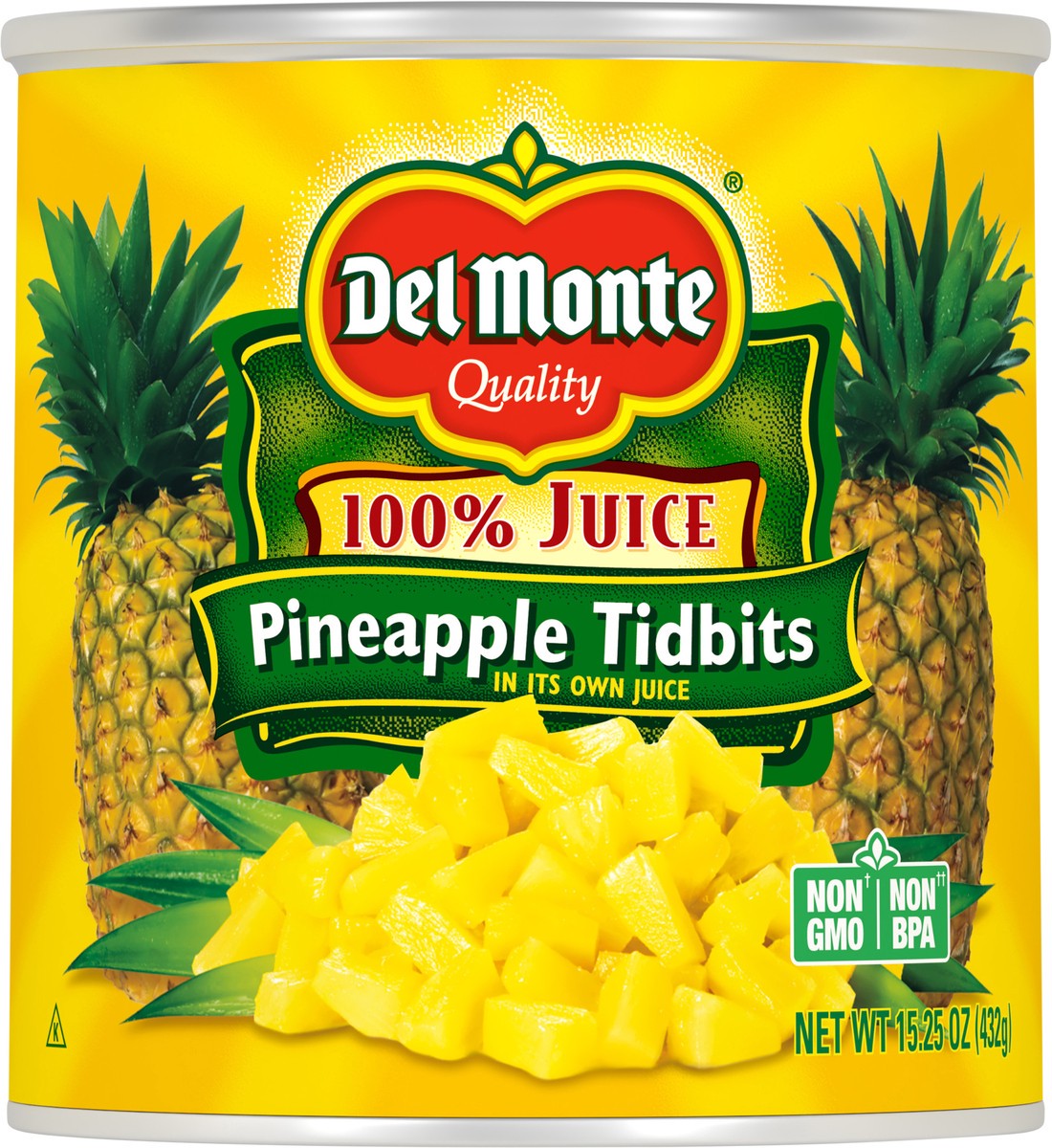 slide 6 of 10, Del Monte 100% Juice Pineapple Tidbits 15.25 oz Can, 15.25 oz