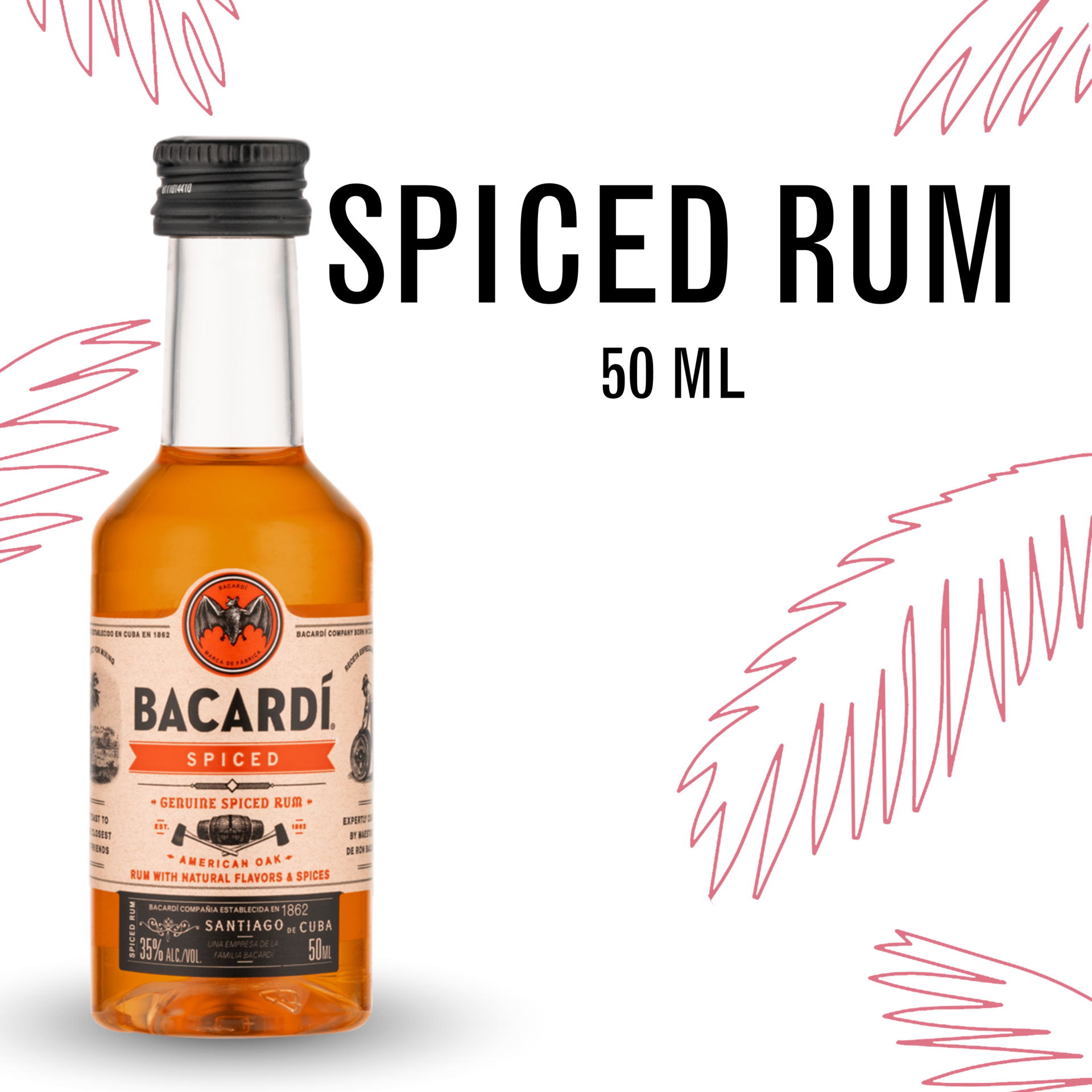 slide 1 of 5, Bacardí Bacardi Spiced Rum, Gluten Free 35% 5Cl/50Ml, 50 ml
