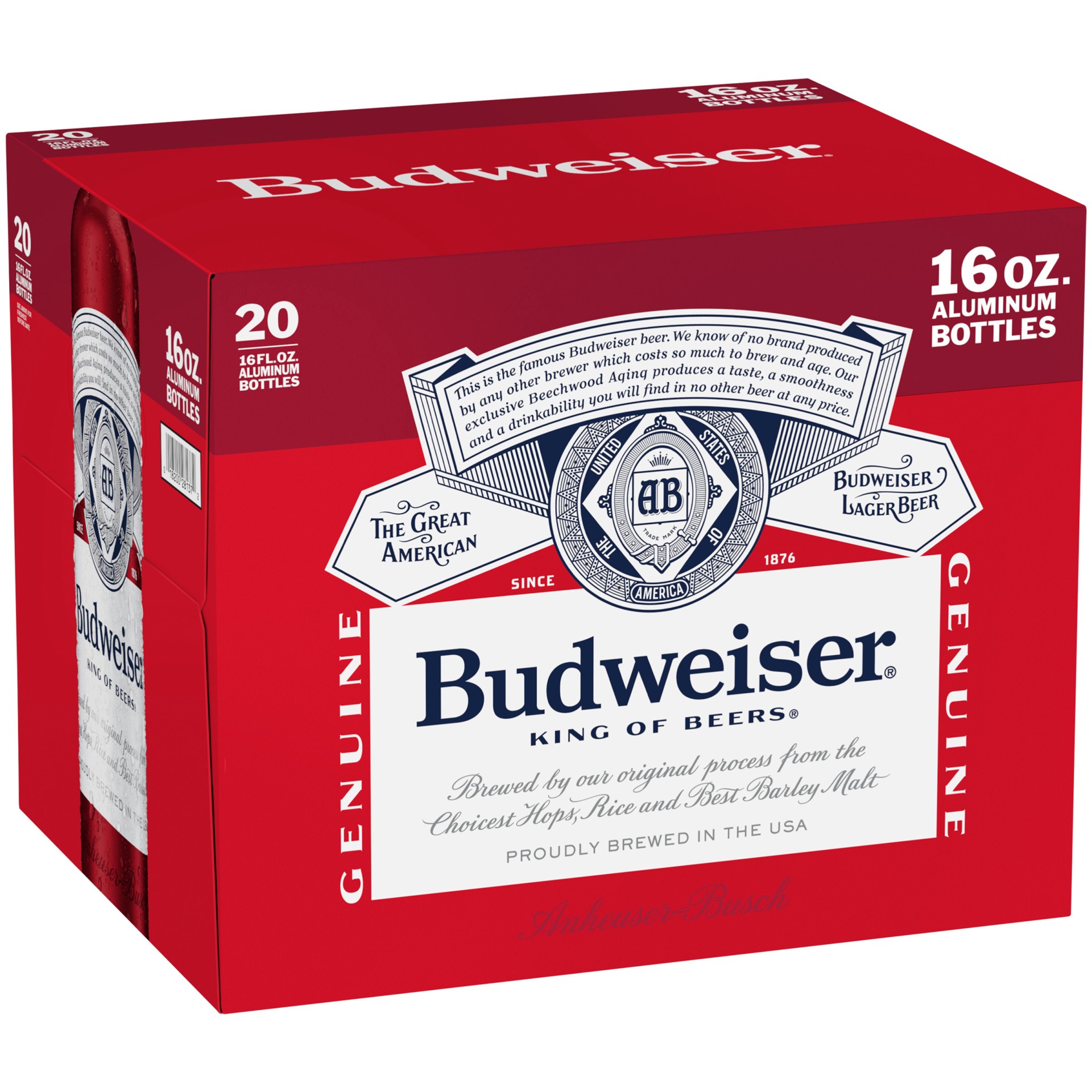 slide 1 of 5, Budweiser Beer, 20 Pack Beer, 16 FL OZ Bottles, 320 fl. oz