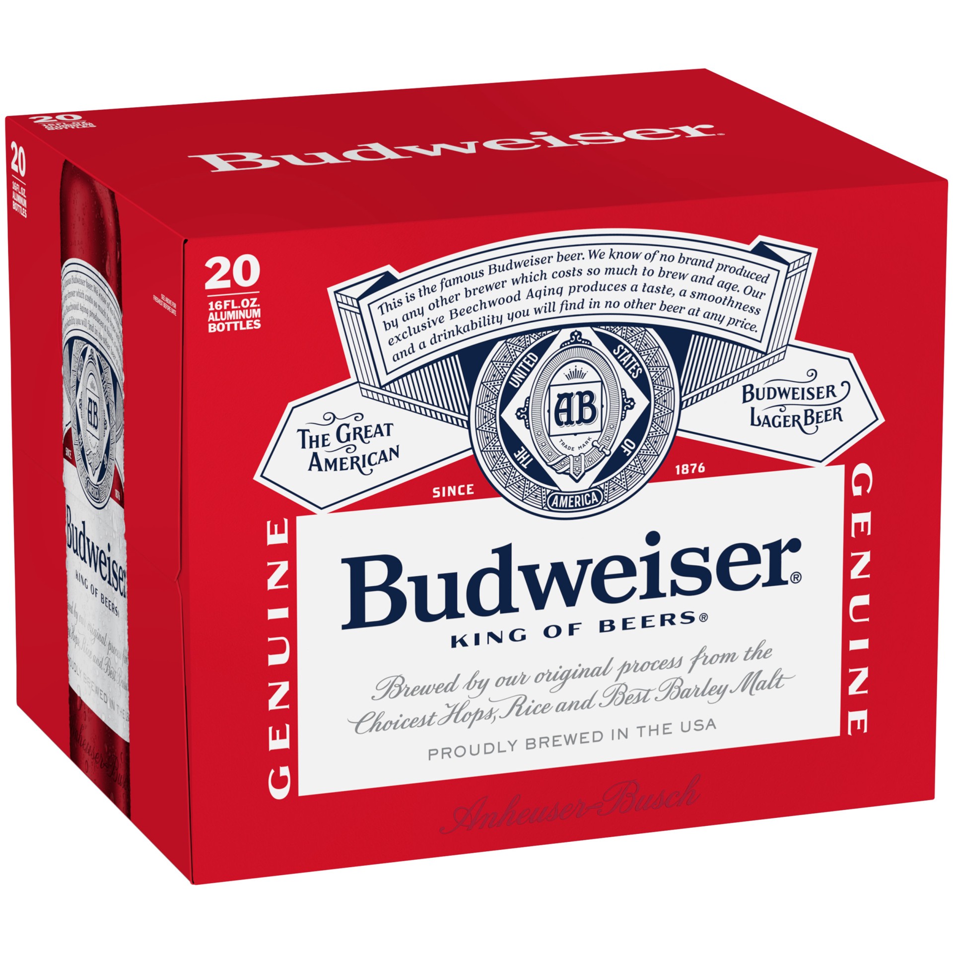 slide 1 of 5, Budweiser Beer, 20 Pack Beer, 16 FL OZ Bottles, 320 fl. oz