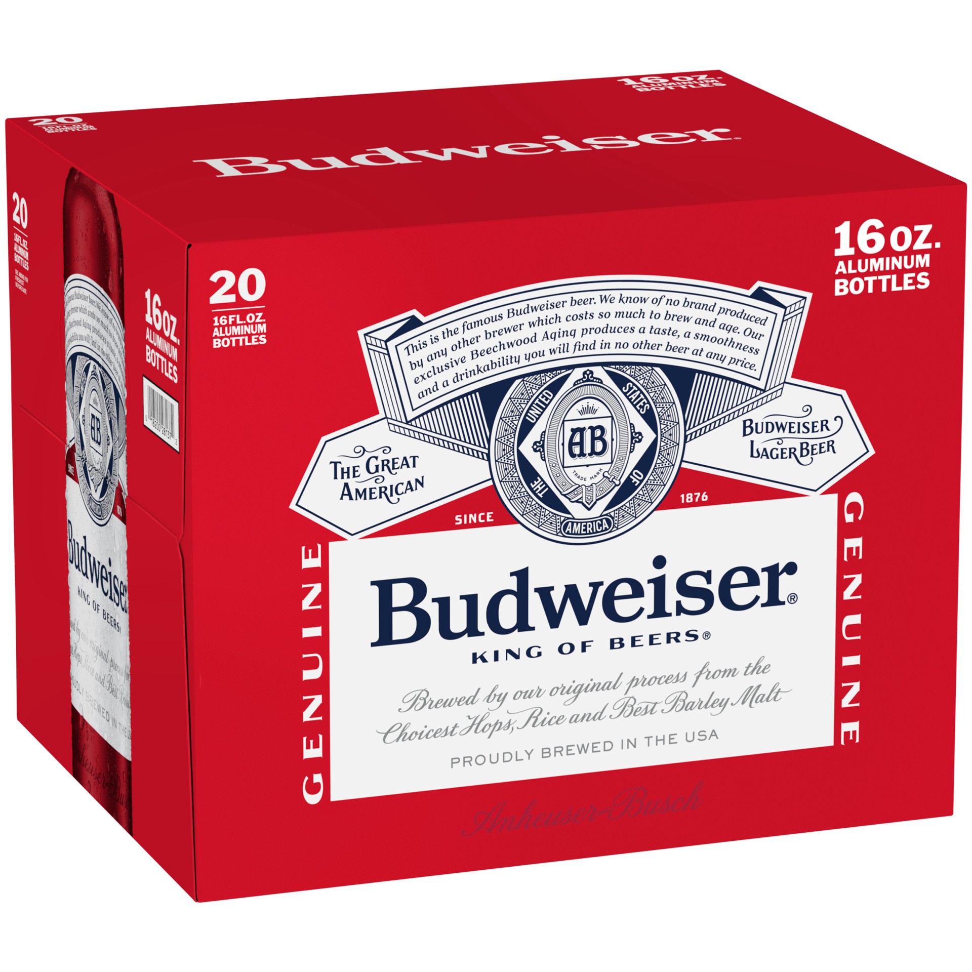 slide 1 of 5, Budweiser American Lager Beer 20 Pack, 16 fl oz Bottles, 20 ct; 16 oz
