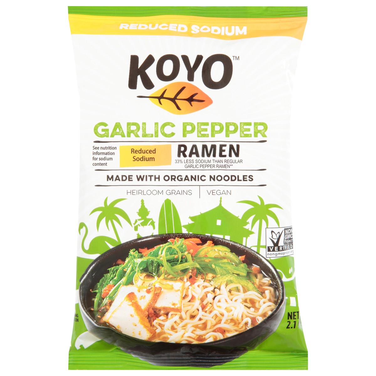 slide 1 of 14, Koyo Reduced Sodium Garlic Pepper Ramen 2.1 oz, 2.1 oz