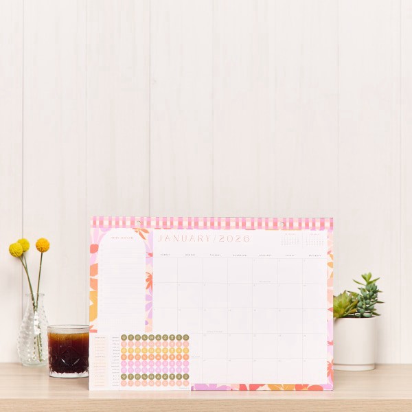 slide 3 of 10, 2026 Happy Planner 12-Month Desk Calendar, 12"" x 17"", Sunlit Floral, January To December, CD00203002, 1 ct