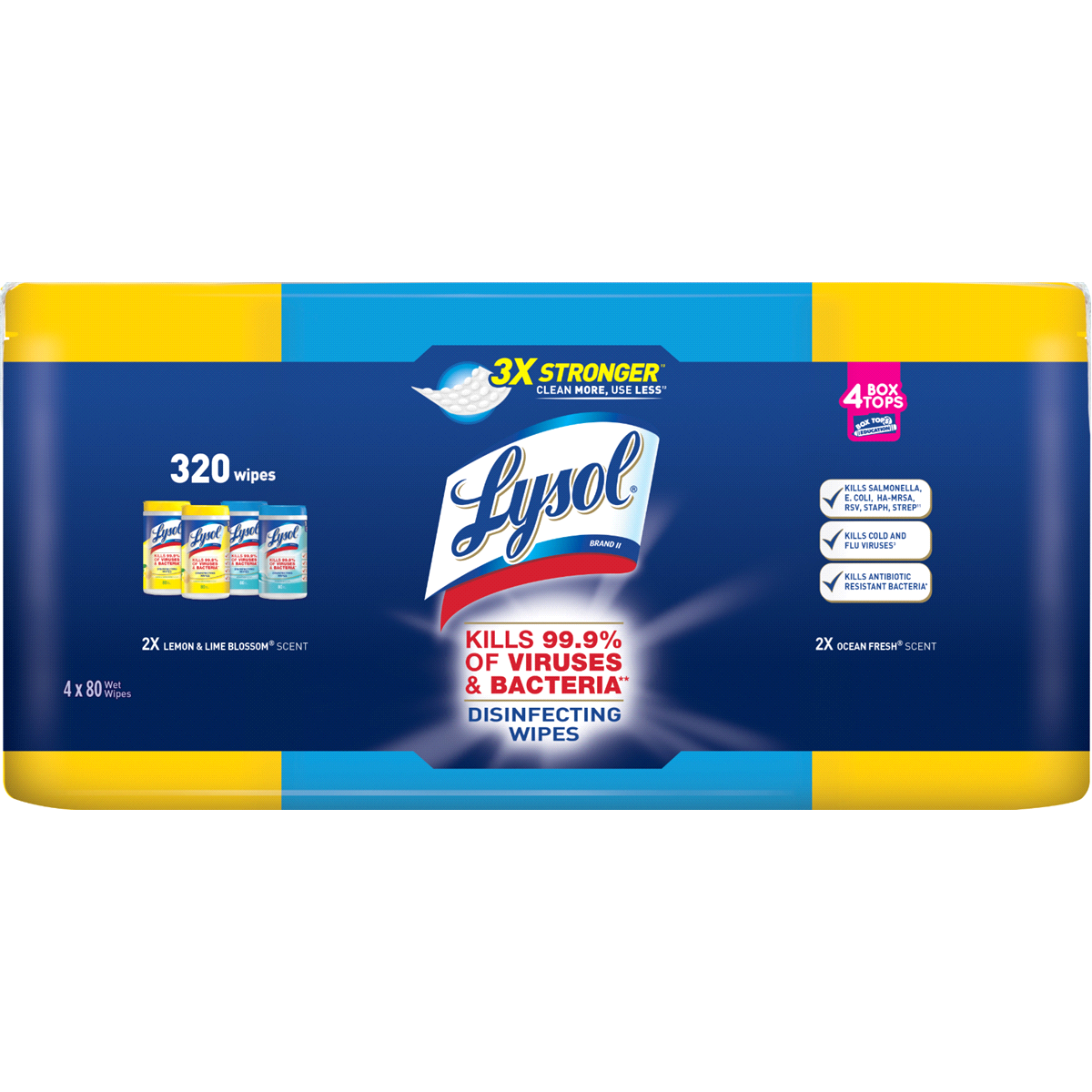 slide 1 of 1, Lysol Lemon Lime + Ocean Fresh Disinfecting Wipes 4 Pack, 320 ct