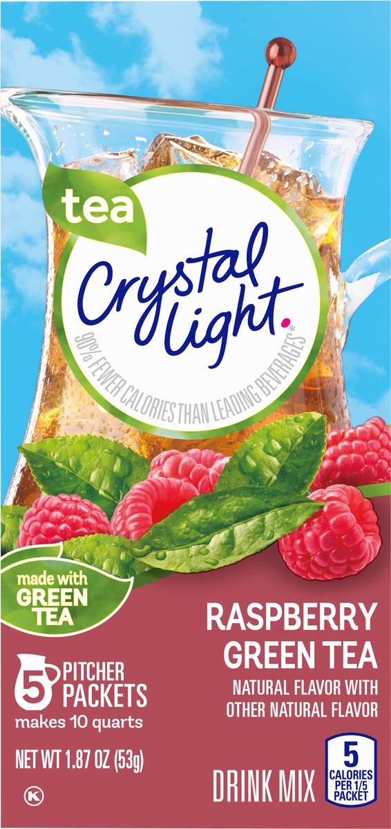 slide 5 of 9, Crystal Light Raspberry Green Tea Naturally Flavored Powdered Drink Mix, 5 ct Pitcher Packets, 5 ct