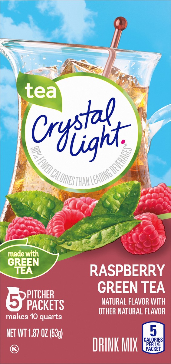 slide 6 of 9, Crystal Light Raspberry Green Tea Naturally Flavored Powdered Drink Mix, 5 ct Pitcher Packets, 5 ct