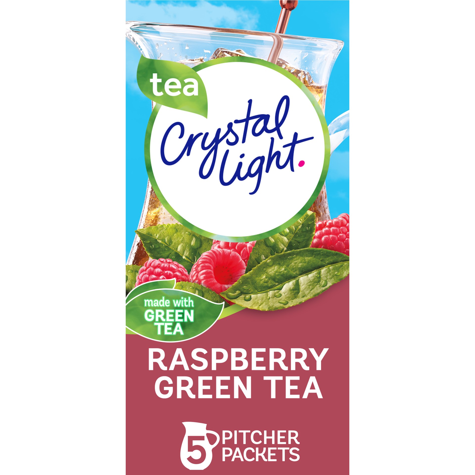 slide 1 of 9, Crystal Light Raspberry Green Tea Naturally Flavored Powdered Drink Mix, 5 ct Pitcher Packets, 5 ct