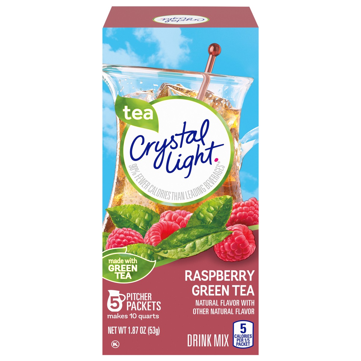 slide 1 of 9, Crystal Light 5 Pack Pitcher Packets Raspberry Green Tea Drink Mix 5 ea, 5 ct