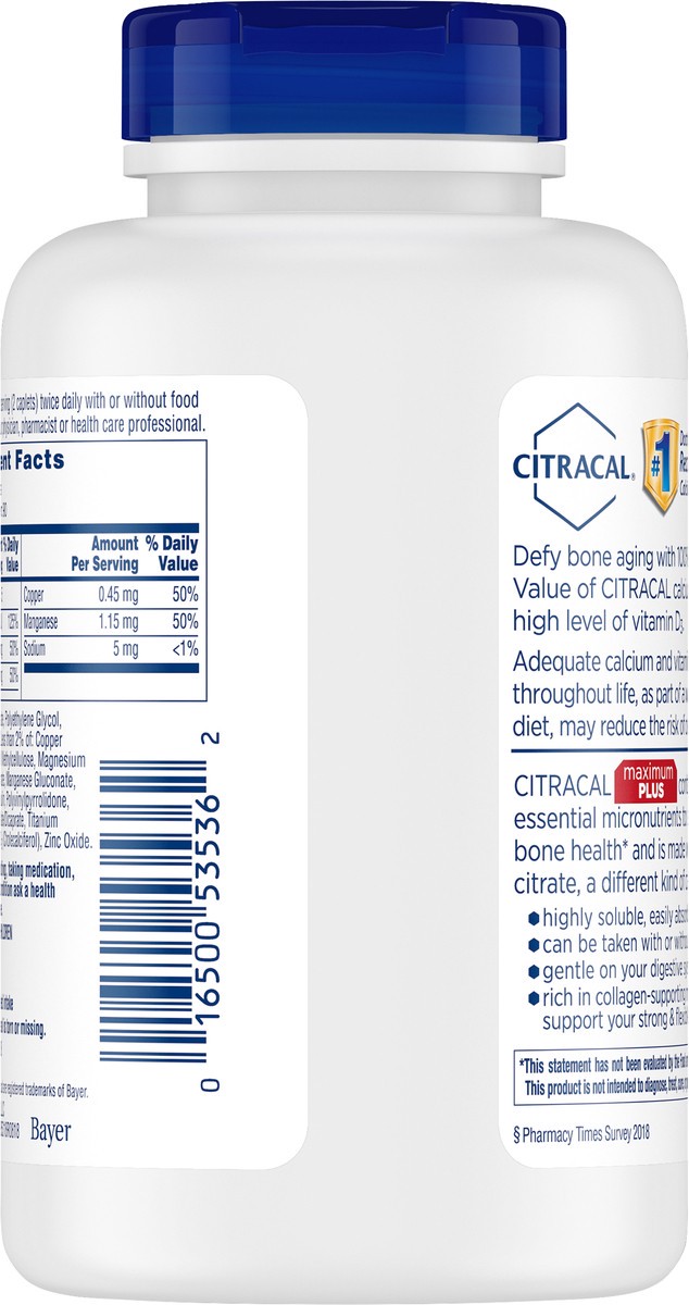 slide 3 of 7, Citracal Maximum Plus Calcium Citrate +D3 Coated Caplets 180 ea Bottle, 180 ct