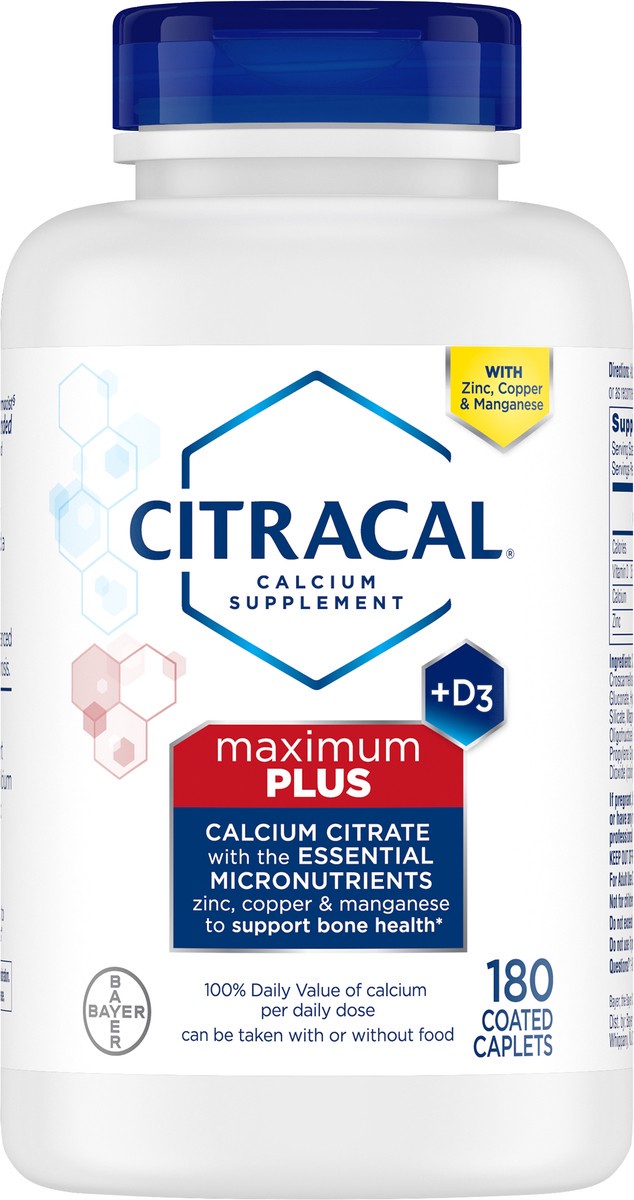 slide 4 of 7, Citracal Maximum Plus Calcium Citrate +D3 Coated Caplets 180 ea Bottle, 180 ct