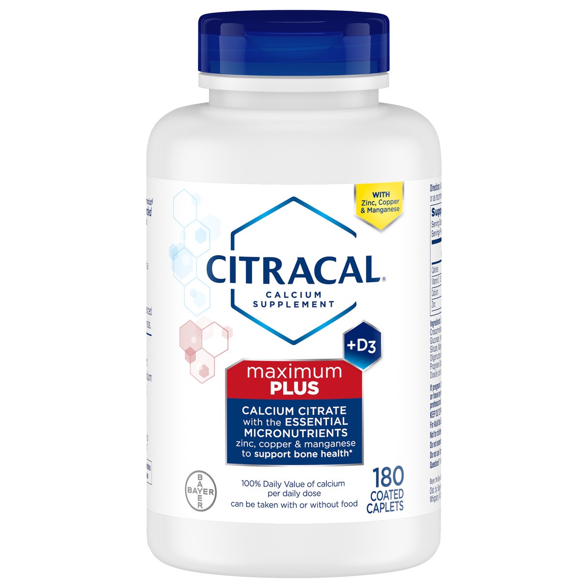 slide 1 of 7, Citracal Maximum Plus Calcium Citrate +D3 Coated Caplets 180 ea Bottle, 180 ct