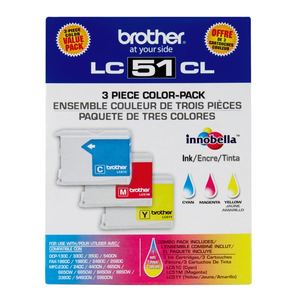 slide 1 of 1, Brother Lc51, Tricolor Ink Cartridges, Pack Of 3, 3 ct