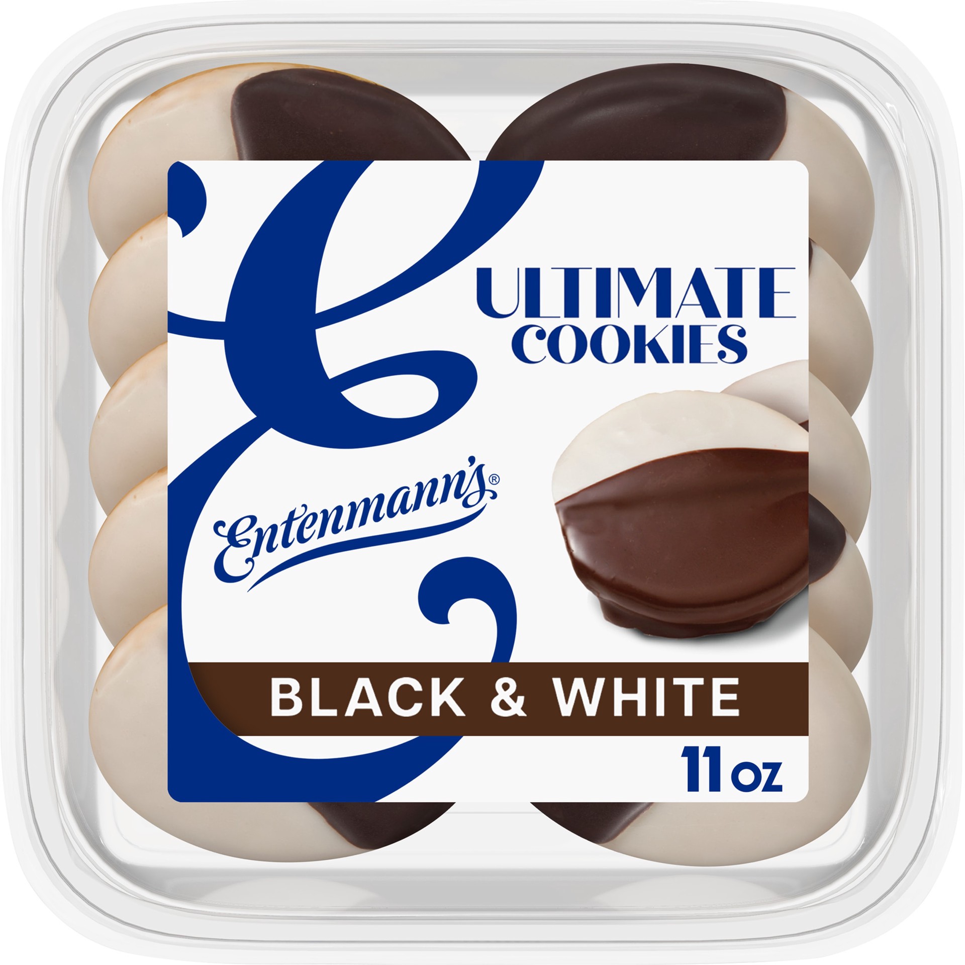 slide 1 of 25, Entenmann's Ultimate Black & White Cookies, 11 oz, Chocolate & Vanilla Cookies, Container, 11 oz